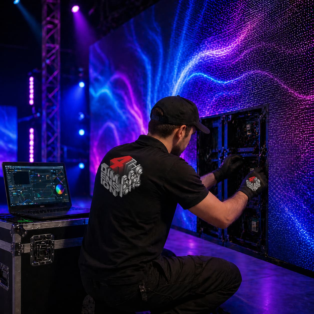 LED technician monitoring a live production